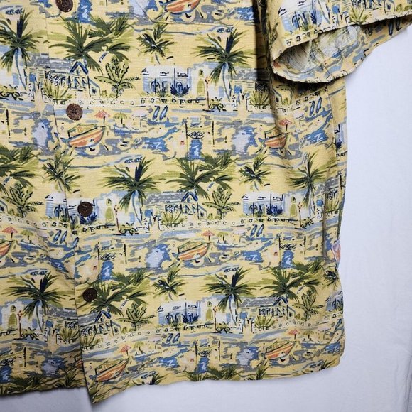 It's 5 O'Clock Somewhere Mens Silk Hawaiian Button Shirt Large Yellow Tropical - Picture 8 of 12
